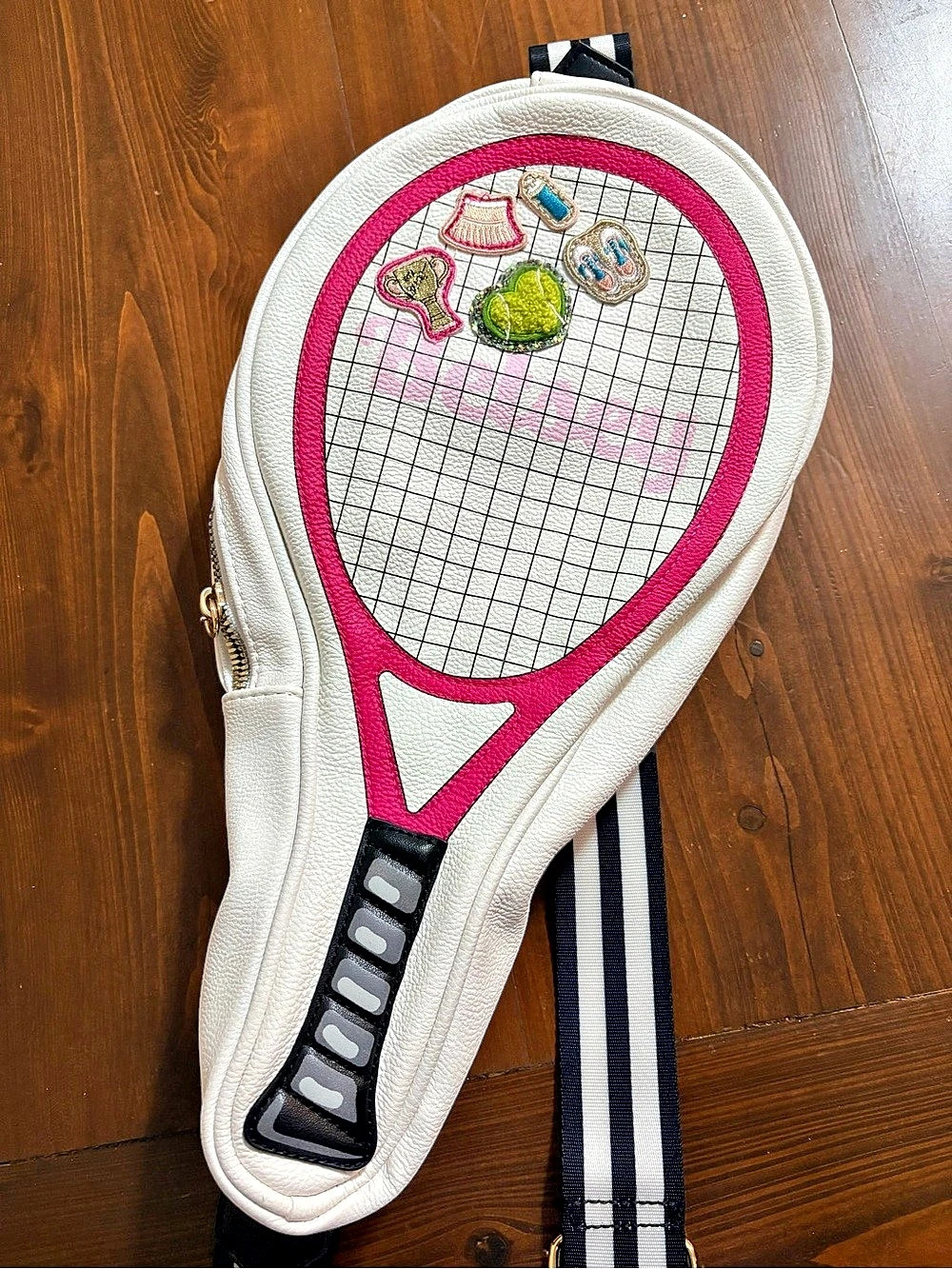 Betsey Johnson Tennis Racket Crossbody Bag in White & Pink